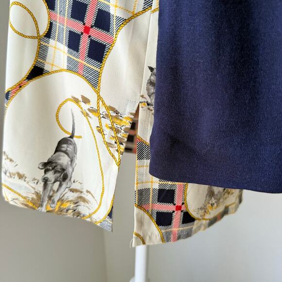 Rare VTG Whimsy Novelty Dog Print Plaid Teacher Button Up Blouse Equestrian S/M - Picture 8 of 13